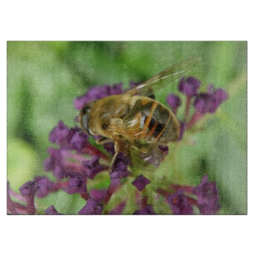 ミツバチと紫色の花ガラス切り板 カッティングボード (正面)