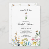ミツバチと花 | 水彩 結婚前お茶会 招待状 (正面/裏面)