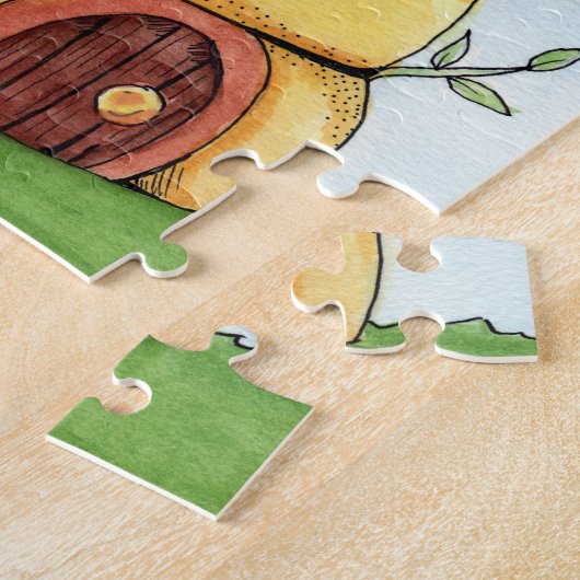 ミツバチと蜂の巣の水彩画 ジグソーパズル (側面)