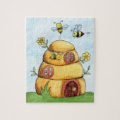 ミツバチと蜂の巣の水彩画 ジグソーパズル (縦)