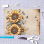 ミツバチと蝶が咲くヒマワリ 薄葉紙 (クラフト)