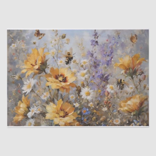 ミツバチと蝶のデコパージュの花 薄葉紙 (正面)