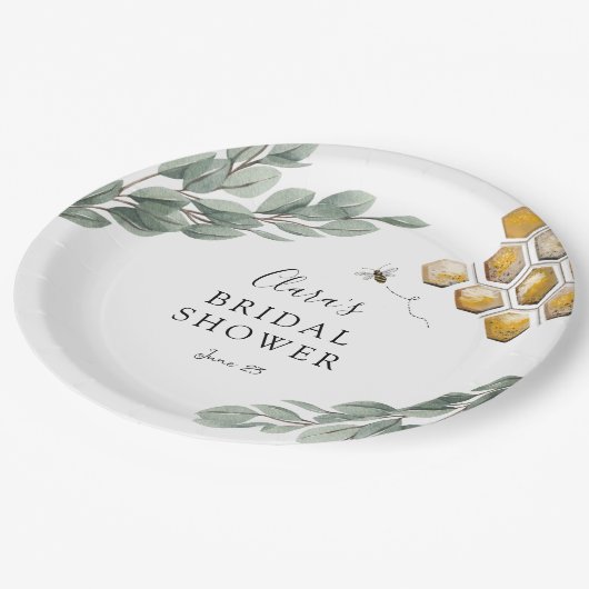 ミツバチのためのハニコム ユーカリ ブライダルシャワー ペーパープレート (アングル)