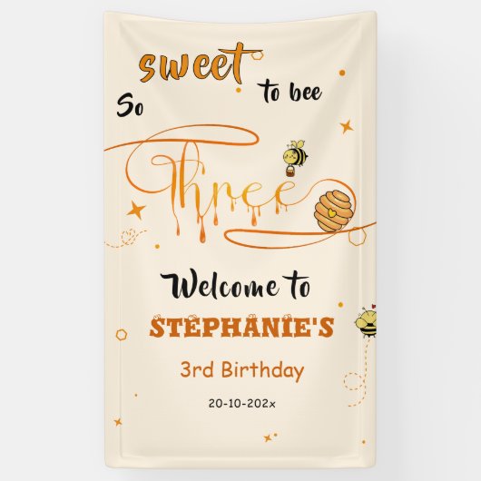ミツバチのようにスイートな3歳の誕生日 横断幕 (縦)
