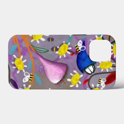 ミツバチのチューリップの紫のデイジーの黄色の移動蜂の位置 Case-Mate iPhoneケース (裏面 (横))