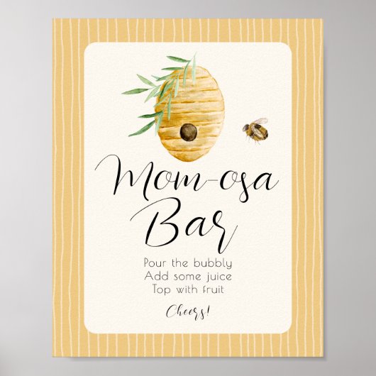 ミツバチのテーマのベビーシャワーテーブルサイン Mom-osa Bar Bee ポスター (正面)