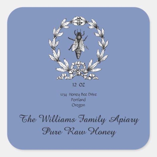 ミツバチのハニージャーのアピアレーベル |ピュアな生の蜂蜜 スクエアシール (正面)