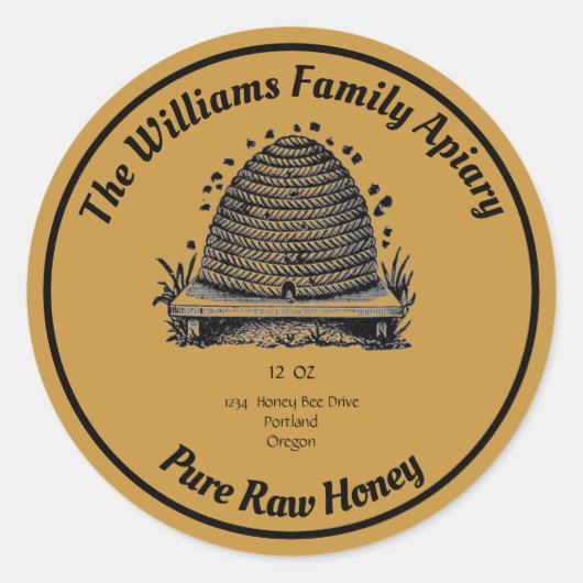 ミツバチのハニージャーのアピアレーベル |ピュアな生の蜂蜜 ラウンドシール (正面)