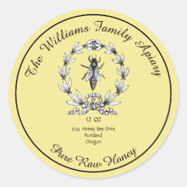 ミツバチのハニージャーのアピアレーベル |ピュアな生の蜂蜜 ラウンドシール