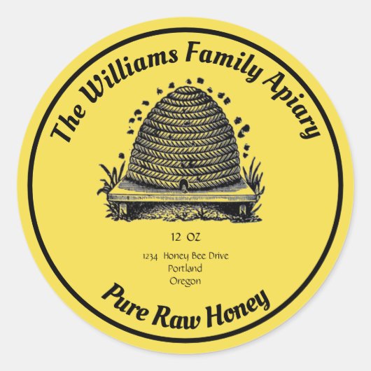 ミツバチのハニージャーのアピアレーベル |ピュアな生の蜂蜜 ラウンドシール (正面)