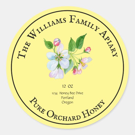 ミツバチのハニージャーのアピアレーベル | Orchard Honey ラウンドシール (正面)
