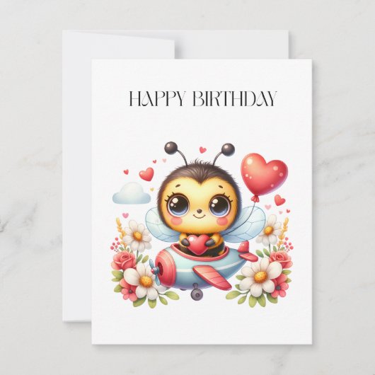 ミツバチのパイロット 誕生日 サンキューカード (正面)