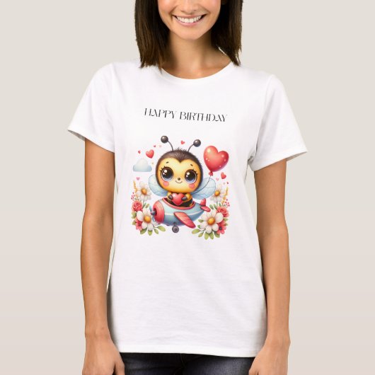 ミツバチのパイロット 誕生日 Tシャツ (正面)