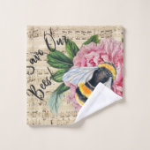 ミツバチのピンクの牡丹の音楽 バスタオルセット (ウォッシュタオル)