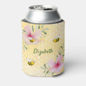 ミツバチのピンクの花の黄色の名前 缶クーラー (缶裏面)