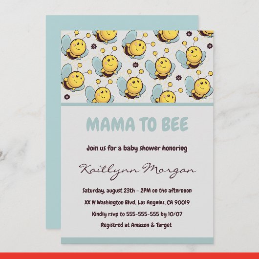 ミツバチのベビーシャワー招待状 Mama to bee マルハナバチ 招待状