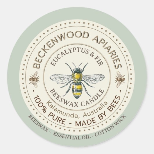 ミツバチのラベル黄色の養蜂家の養蜂場縁ど所 ラウンドシール (正面)