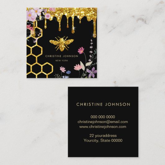 ミツバチのロゴと野花 スクエア名刺 (正面/裏面)