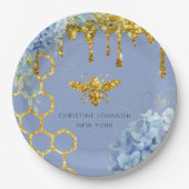 ミツバチのロゴと青あじさい ペーパープレート (正面)