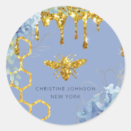 ミツバチのロゴと青あじさい ラウンドシール