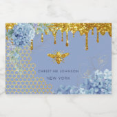 ミツバチのロゴと青あじさい リキュールボトルラベル (シングルラベル)