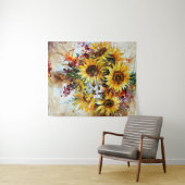 ミツバチの付いたひまわり タペストリー (インサイチュ(横))