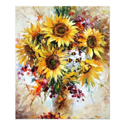 ミツバチの付いたひまわり フォトプリント            (正面)