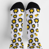 ミツバチの付いた黄色い黒い花柄 ソックス (上部)