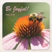 ミツバチの姿を見せるJoyful Coaster スクエアペーパーコースター (正面)