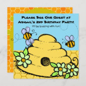 ミツバチの巣および蜂は誕生日の招待状をカスタマイズ 招待状 (正面/裏面)