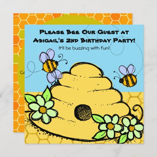 ミツバチの巣および蜂は誕生日の招待状をカスタマイズ 招待状 (正面/裏面)