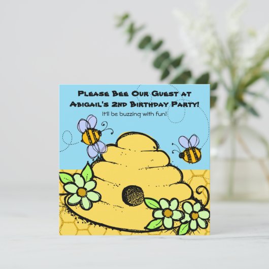 ミツバチの巣および蜂は誕生日の招待状をカスタマイズ 招待状 (スタンド正面)