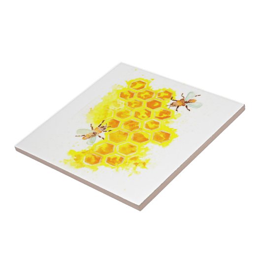ミツバチの巣と水彩画の蜂 タイル (側面)