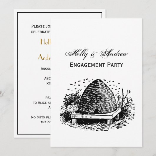 ミツバチの巣と蜂＃１　ヘラルディック ヴィンテージ 招待状 (正面/裏面)