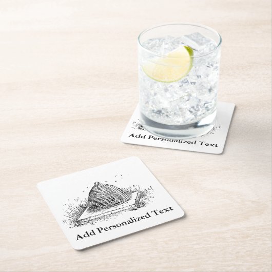 ミツバチの巣の白黒にヴィンテージの引くこと スクエアペーパーコースター (インサイチュ)