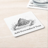 ミツバチの巣の白黒にヴィンテージの引くこと スクエアペーパーコースター (アングル)