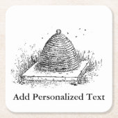 ミツバチの巣の白黒にヴィンテージの引くこと スクエアペーパーコースター (正面)