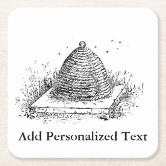 ミツバチの巣の白黒にヴィンテージの引くこと スクエアペーパーコースター