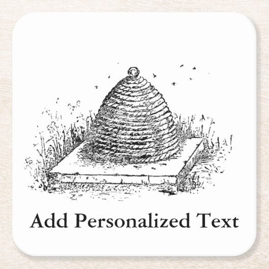 ミツバチの巣の白黒にヴィンテージの引くこと スクエアペーパーコースター (正面)