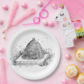 ミツバチの巣の白黒にヴィンテージの引くこと ペーパープレート (パーティー)