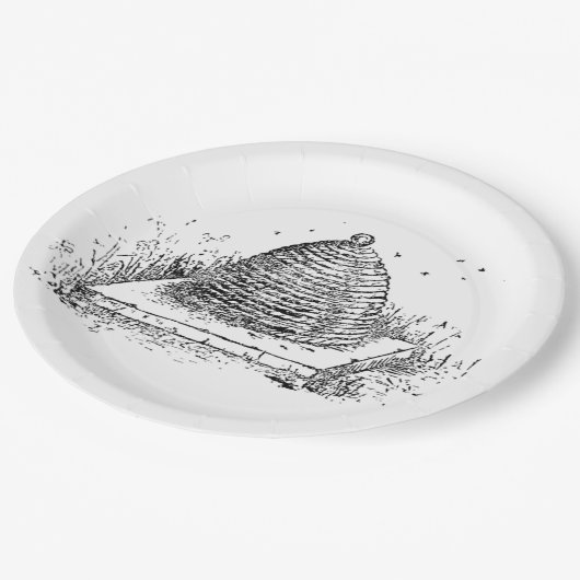 ミツバチの巣の白黒にヴィンテージの引くこと ペーパープレート (アングル)