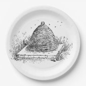 ミツバチの巣の白黒にヴィンテージの引くこと ペーパープレート (正面)