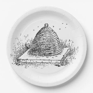 ミツバチの巣の白黒にヴィンテージの引くこと ペーパープレート