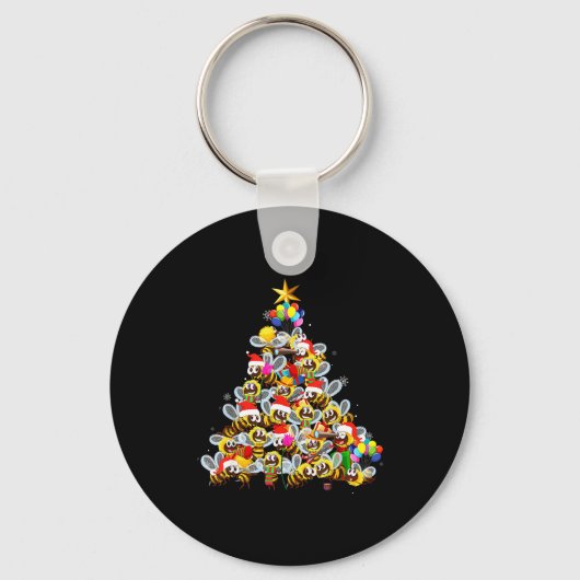 ミツバチの木のクリスマスセーター 養蜂家へのXmasギフト キーホルダー (正面)