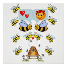 ミツバチの白い黄色の子供のポスター