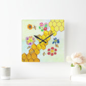 ミツバチの美しいカラフルフローラ時計 スクエア壁時計 (ホーム)