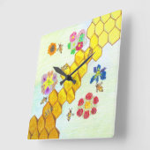 ミツバチの美しいカラフルフローラ時計 スクエア壁時計 (傾斜)
