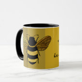 ミツバチの美しい日文字のまわりにブラック金ゴールドイエロー マグカップ (正面左)
