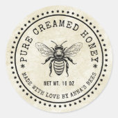 ミツバチの背景を持つクリーム状のヴィンテージラベル ラウンドシール (正面)