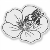 ミツバチの花の受粉ラインアート シール (正面)